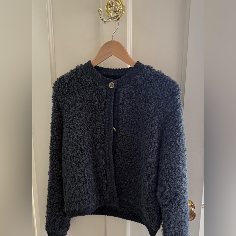 Massimo Dutti Charcoal Bouclé Cardigan